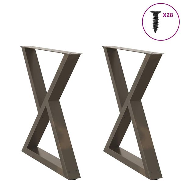 vidaXL Pieds de table &agrave; manger 2 pi&egrave;ces Acier naturel 80 x (72-73,3) cm Acier