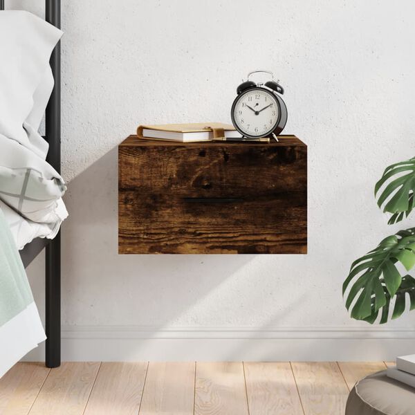 vidaXL Table de chevet murale ch&ecirc;ne fum&eacute; 35x35x20 cm
