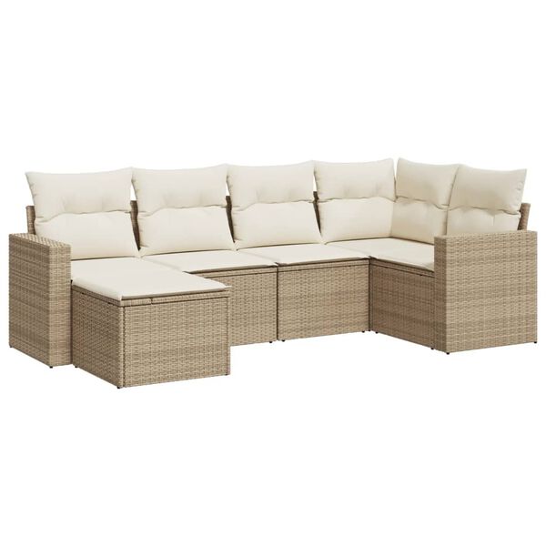 vidaXL Salon de jardin avec coussins 6 pcs beige r&eacute;sine tress&eacute;e
