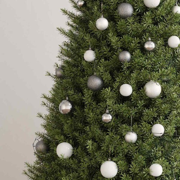 vidaXL Set de boules de Noël avec pic et 150 LED 60 pcs Blanc et gris