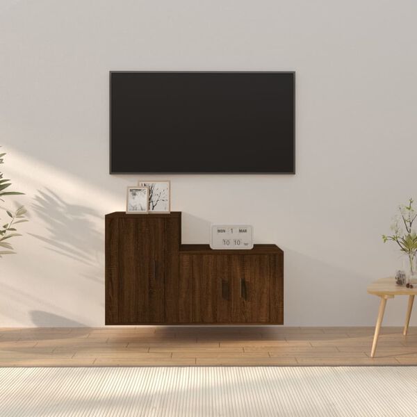 vidaXL Ensemble de meubles TV 2 pcs Ch&ecirc;ne marron Bois d'ing&eacute;nierie