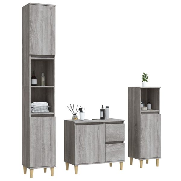 vidaXL Ensemble d'armoires de salle de bain 3 pcs sonoma gris