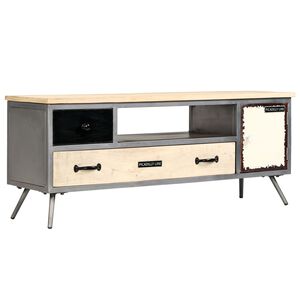 vidaXL Meuble TV Bois de manguier massif et acier 120x30x45 cm