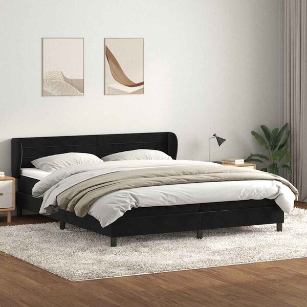 vidaXL Sommier &agrave; lattes de lit avec matelas noir 180x210 cm velours