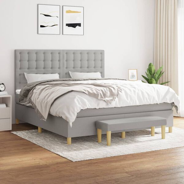 vidaXL Sommier &agrave; lattes de lit avec matelas Gris clair 180x200cm Tissu
