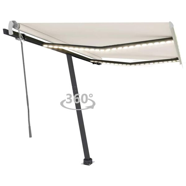 vidaXL Auvent manuel r&eacute;tractable avec LED 350x250 cm Cr&egrave;me