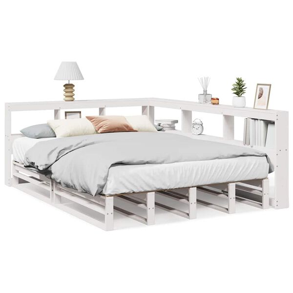 vidaXL Lit bibliothèque sans matelas blanc 140x190 cm bois pin massif