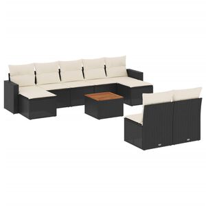 vidaXL Salon de jardin 10 pcs avec coussins noir r&eacute;sine tress&eacute;e