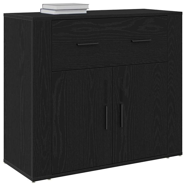 vidaXL Buffet avec tiroir Ch&ecirc;ne noir 80 x 33 x 70 cm Bois d'ing&eacute;nierie