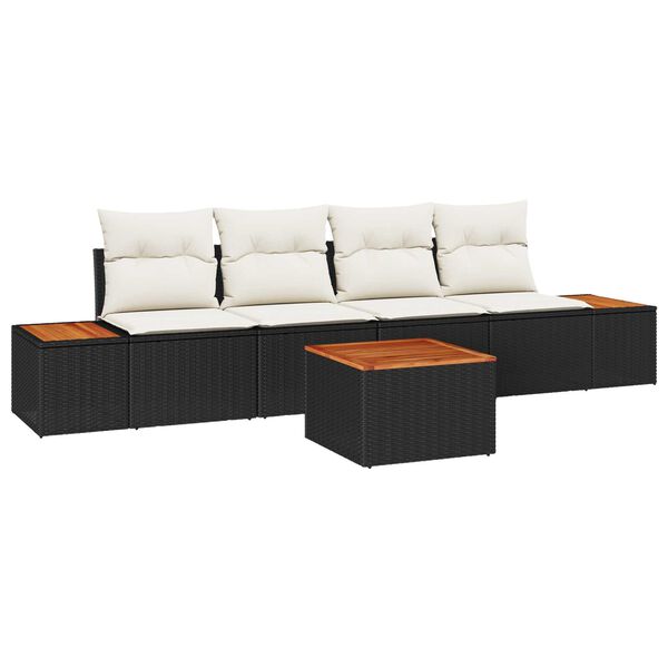 vidaXL Ensemble de canap&eacute; de jardin avec coussin 5 pcs Noir Poly rotin