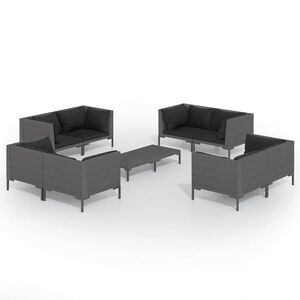vidaXL Salon de jardin 9 pcs avec coussins R&eacute;sine tress&eacute;e Gris fonc&eacute;
