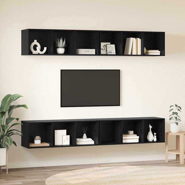 vidaXL Ensemble meuble TV 4 pcs Ch&ecirc;ne noir 37 x 37 x 107,5 cm