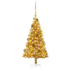 vidaXL Arbre de No&euml;l artificiel pr&eacute;-&eacute;clair&eacute; et boules dor&eacute; 120 cm PET