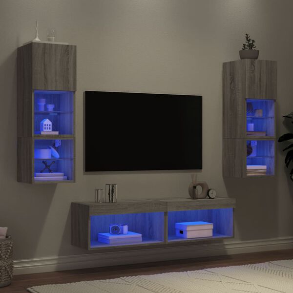 vidaXL Unit&eacute;s murales TV avec LED 6 pcs gris sonoma bois d'ing&eacute;nierie