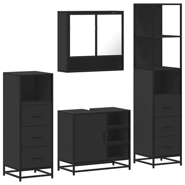 vidaXL Ensemble de meubles salle de bain 4 pcs noir bois d'ing&eacute;nierie