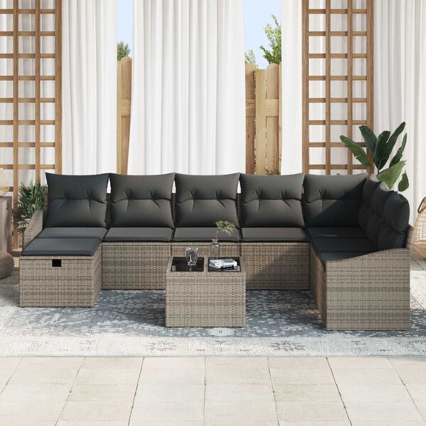 vidaXL Ensemble de canap&eacute; de jardin 9 pcs Gris 55 x 62 x 69 cm