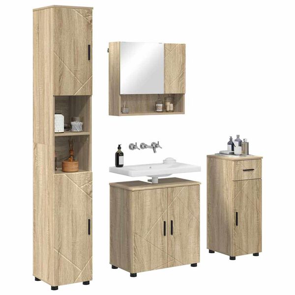 vidaXL Ensemble de mobilier de salle de bain 4 pcs Ch&ecirc;ne Sonoma