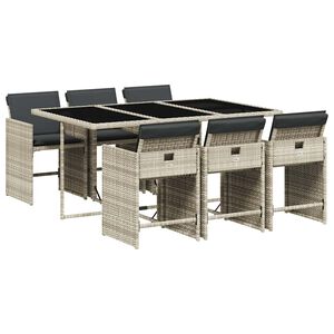 vidaXL Ensemble &agrave; manger de jardin et coussins 7 pcs gris clair rotin