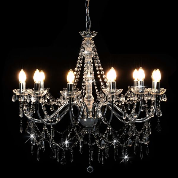 vidaXL Lustre avec perles Argent&eacute; 12 ampoules E14