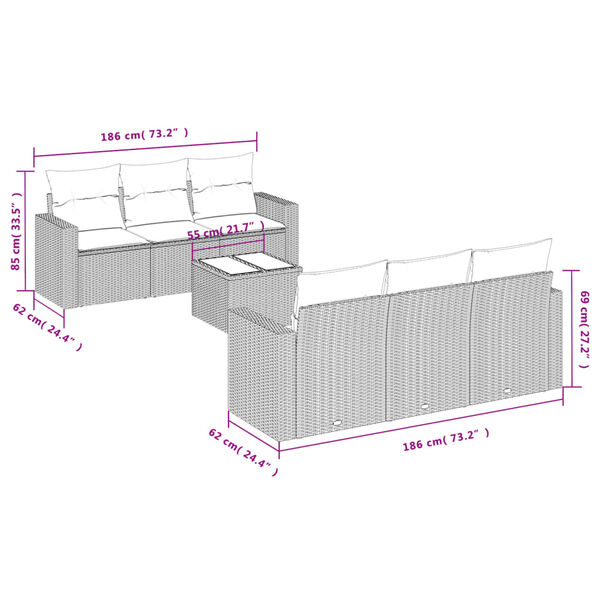 vidaXL Salon de jardin avec coussins 7 pcs marron r&eacute;sine tress&eacute;e