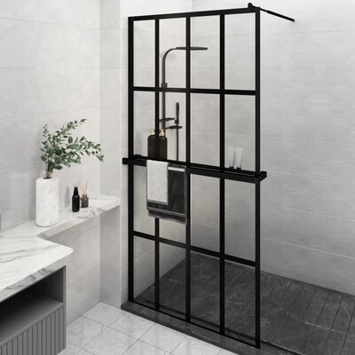 vidaXL Paroi de douche avec étagère Noir 118x190cm Verre ESG&Aluminium