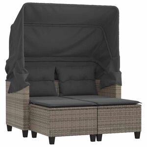 vidaXL Canap&eacute; de jardin 2 places avec auvent et tabourets gris rotin