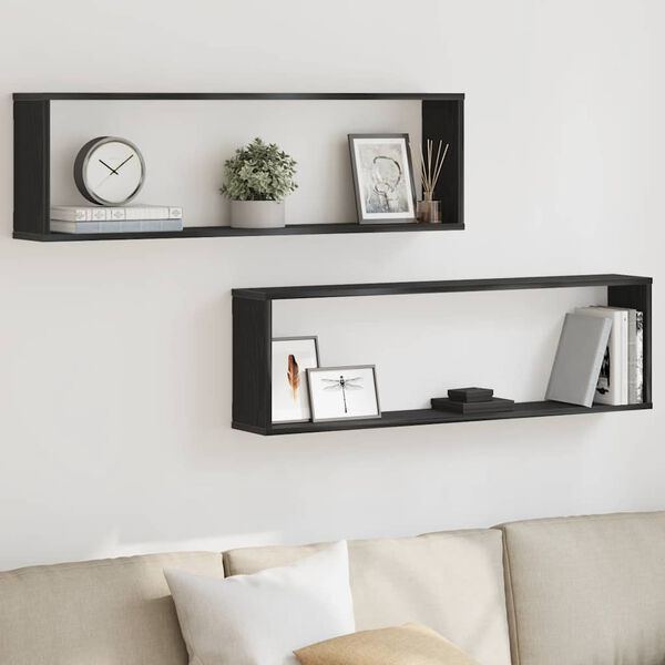 vidaXL &Eacute;tag&egrave;res murales cube 2 pcs ch&ecirc;ne noir 100x15x30 cm bois