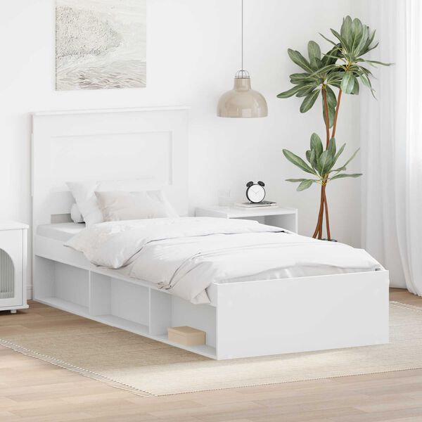 vidaXL Cadre de lit avec t&ecirc;te de lit Blanc 100 x 200 cm Pin massif