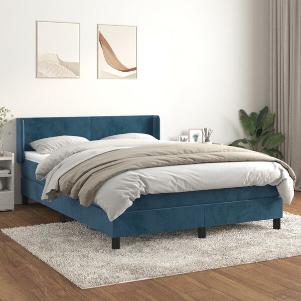 vidaXL Sommier &agrave; lattes de lit et matelas Bleu fonc&eacute; 140x200cm Velours