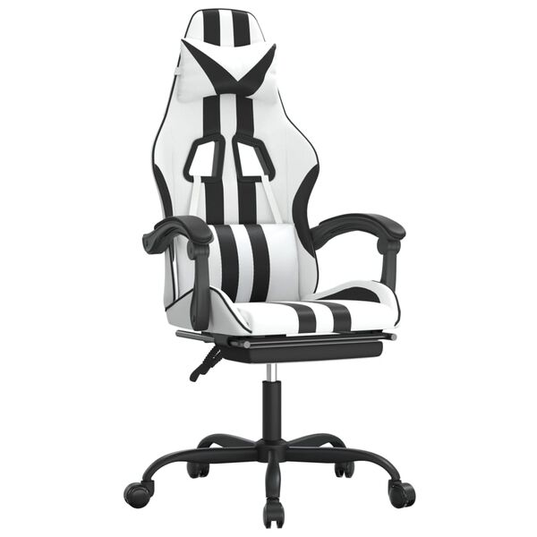 vidaXL Chaise de jeu avec repose-pied Blanc et noir Similicuir