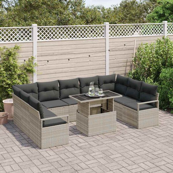 vidaXL Ensemble de canap&eacute; de jardin 10 pcs Gris clair polyrotin