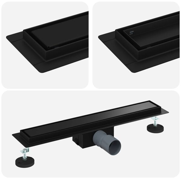 vidaXL 2 en 1 Drain de Douche Noir 60 cm Acier Inox 304