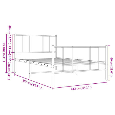 vidaXL Cadre de lit métal avec tête de lit/pied de lit blanc 107x203cm