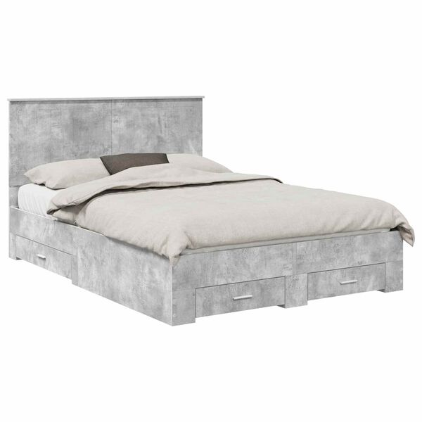 vidaXL Cadre de lit Gris b&eacute;ton 135 x 190 cm Bois d'ing&eacute;nierie