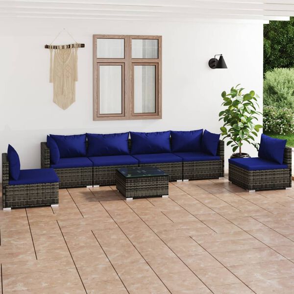 vidaXL Salon de jardin 7 pcs avec coussins r&eacute;sine tress&eacute;e gris