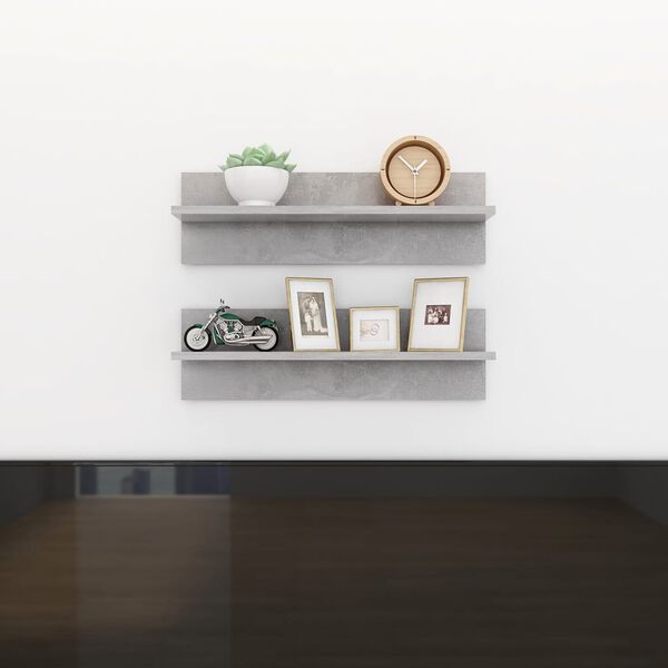 vidaXL &Eacute;tag&egrave;res murales 2pcs Gris b&eacute;ton 60x11,5x18cm bois d'ing&eacute;nierie
