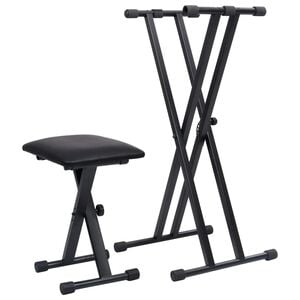 vidaXL Kit de support de clavier &agrave; empattement double et tabouret Noir