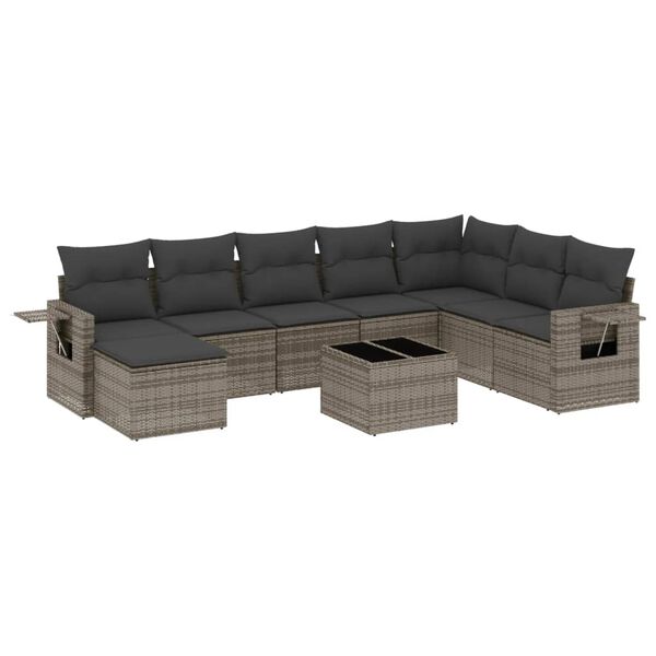 vidaXL Salon de jardin 9 pcs avec coussins gris r&eacute;sine tress&eacute;e