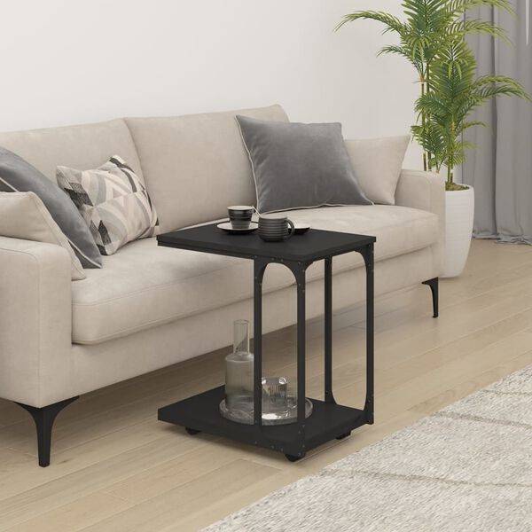 vidaXL Table d'appoint avec roues Noir 50x35x55,5 cm Bois d'ing&eacute;nierie