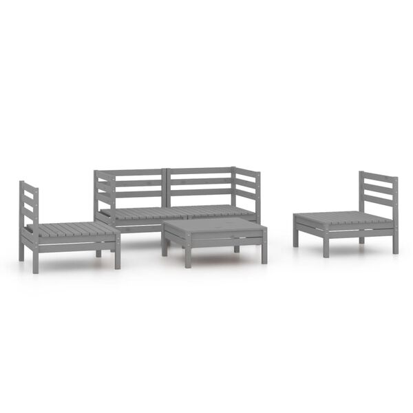 vidaXL Salon de jardin 5 pcs Gris Bois de pin massif