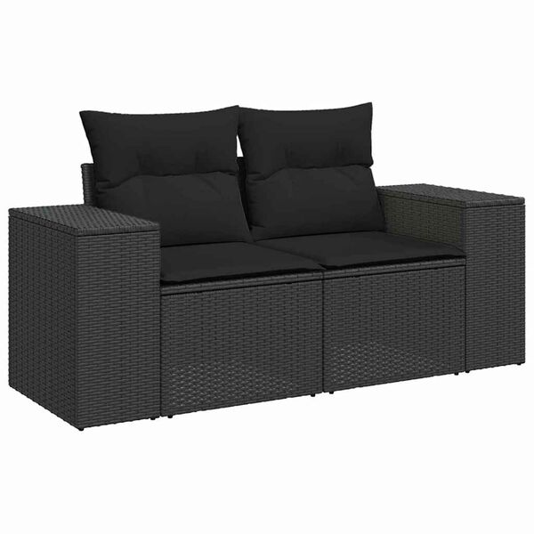 vidaXL Ensemble de canapé de jardin avec coussin 9 pcs Noir polyrotin
