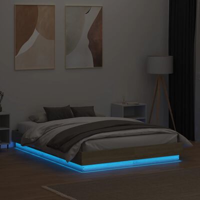 vidaXL Cadre de lit avec lumières LED chêne sonoma 135x190 cm