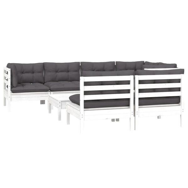 vidaXL Salon de jardin 8 pcs avec coussins blanc bois de pin massif