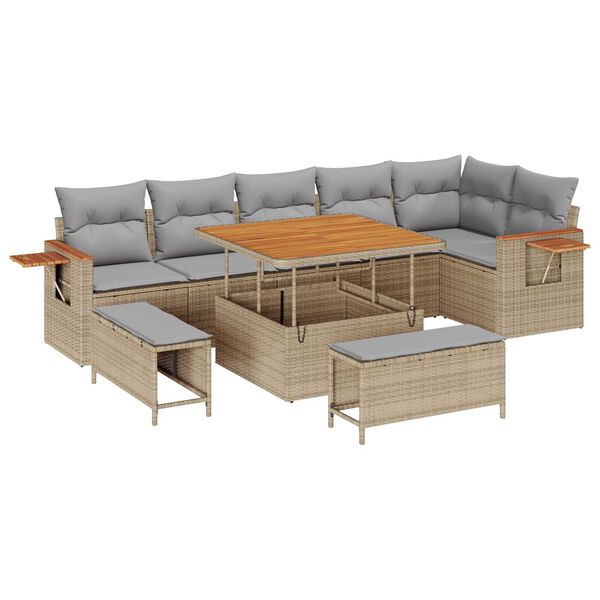 vidaXL Ensemble de canap&eacute; de jardin 9 pcs beige et gris clair