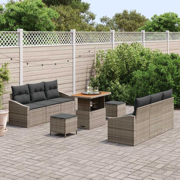 vidaXL Ensemble de canap&eacute; de jardin 9 pcs Gris 90 x 55 x 71 cm