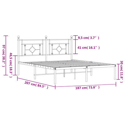 vidaXL Cadre de lit métal sans matelas et tête de lit noir 180x200 cm