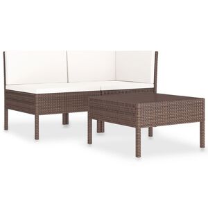 vidaXL Salon de jardin 3 pcs avec coussins R&eacute;sine tress&eacute;e Marron