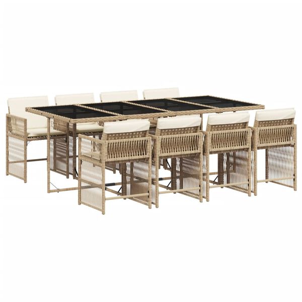 vidaXL Ensemble &agrave; manger de jardin et coussins 9 pcs beige Poly rotin