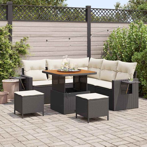 vidaXL Ensemble de canap&eacute; de jardin 9 pcs Noir et Cr&egrave;me polyrotin