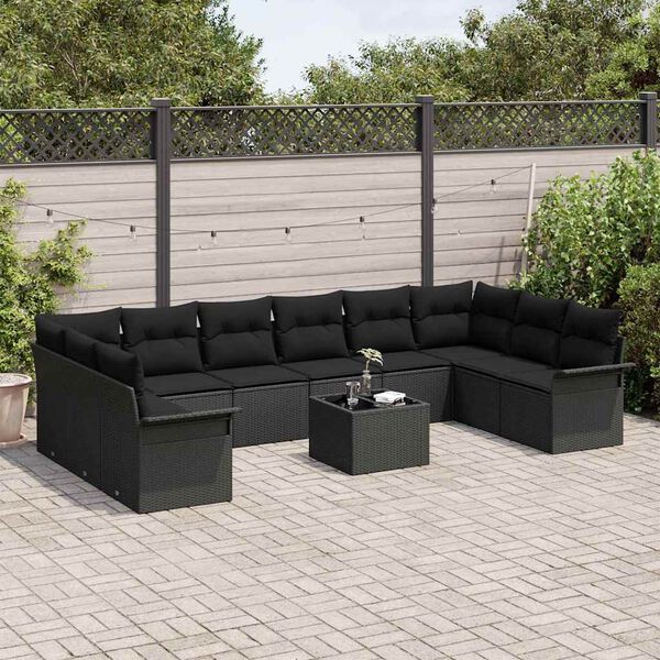 vidaXL Ensemble de canap&eacute; de jardin 11 pcs Noir Poly rotin